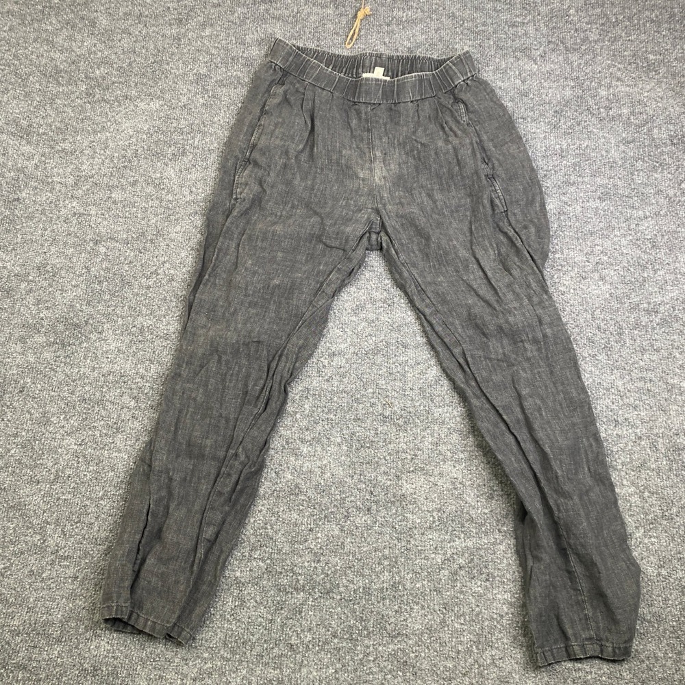 Eileen Fisher Organic Linen Tapered Pants Charcoal Gray Elastic Waist XXS PTP